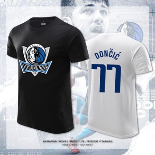 [COD]Dongcic เสื้อยืดผู้ชาย Dallas Mavericks เบอร์ 77 แขนสั้น Dong 77 บาสเกตบอลกีฬาการฝึกอบรมฤดูร้อนผ้าฝ้ายหลวมS-5XL