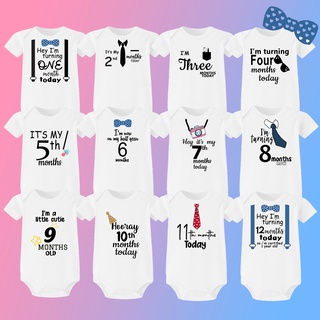 ชุดจั๊มสูทรอมเปอร์ Milestone Onesies สําหรับเด็กทารกผู้ชาย อายุ 1-12 เดือน