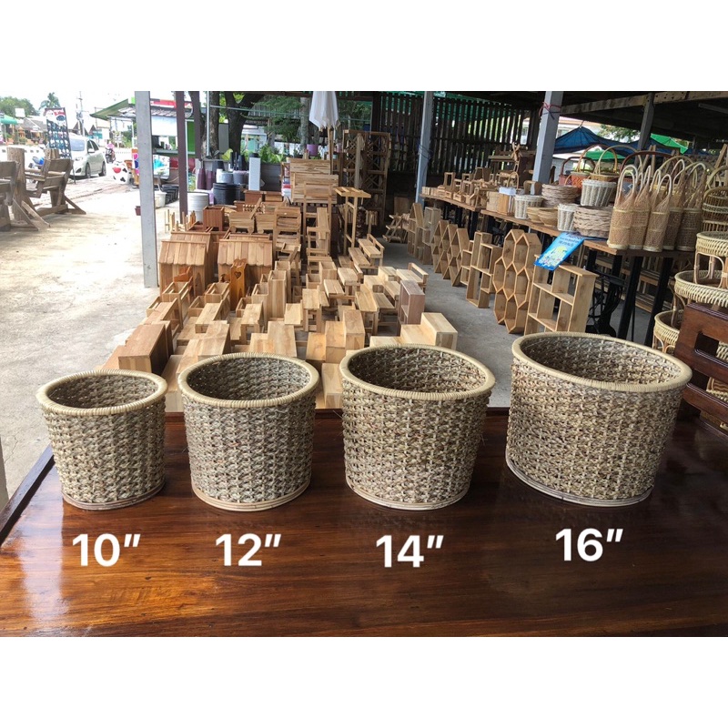 ตะกร้าหวายสานด้วยผักตบชวา เซต 4 ใบ