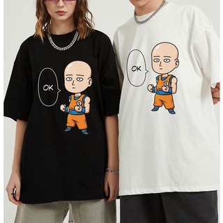 เสื้อยืดผ้าฝ้ายพรีเมี่ยม เสื้อยืดแขนสั้น ผ้าฝ้าย พิมพ์ลายอนิเมะ One Punch Man สีดํา แฟชั่นฤดูร้อน สไตล์ญี่ปุ่น สําหรับผู