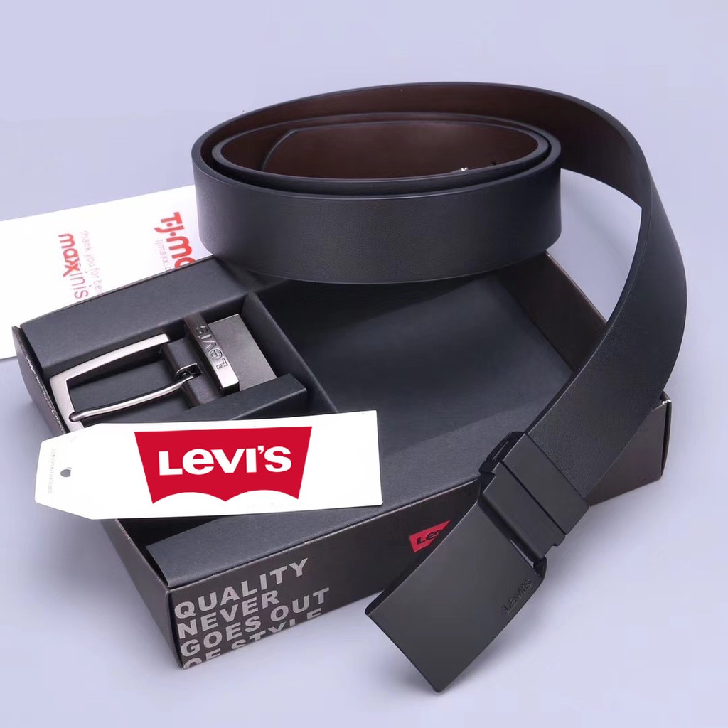 เข็มขัดลีวายส์ Levi’s belt มีสองหัว ถอดเปลี่ยนหัวเข็มขัดได้ ใส่ได้สองด้าน เข็มขัดหนังแท้ เข็มขัดผู้ชาย new lv