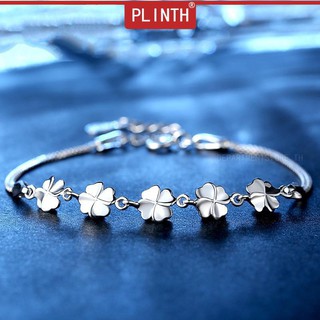 PLINTH สร้อยข้อมือเงิน 925 หวานและเรียบง่าย Lucky Clover, Hypoallergenic813