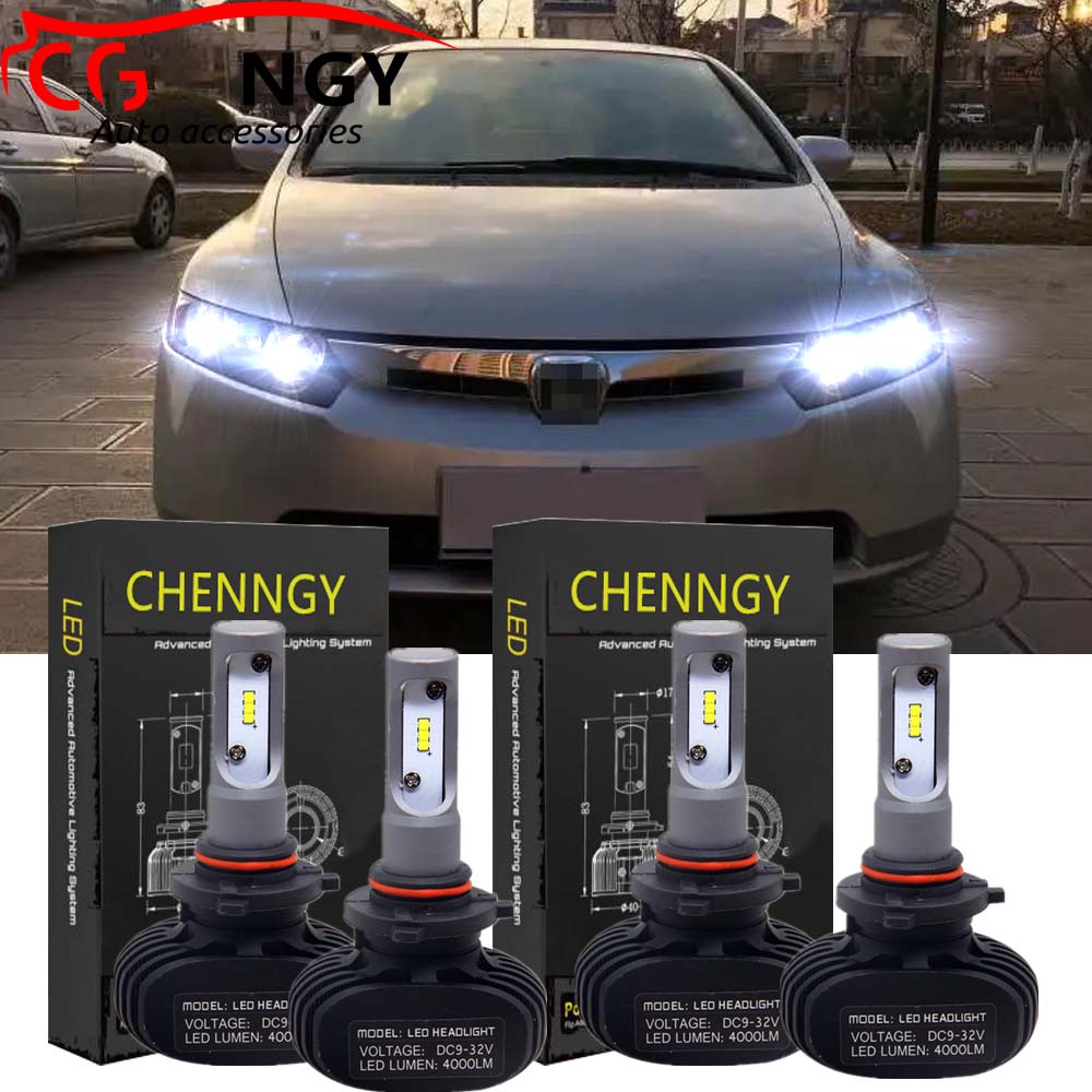 สําหรับ Honda Civic (FD) (ปี 2006 - 2011 ) (ไฟหน้า) - หลอดไฟหน้า LED High Low Beam 12-24V 6000K สีขาว (2 คู่)