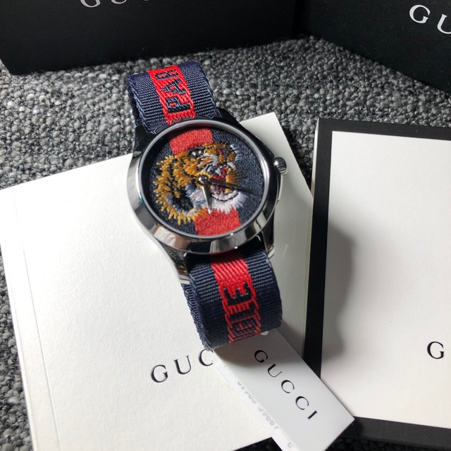 Gucci Watch New Gucci Watch 38 mm.  หน้าเสือ  สายน้ำเงินแดง