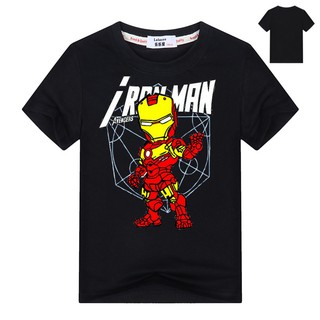 การ์ตูนเสื้อยืดแขนสั้นสำหรับเด็กผู้ชายเหล็ก iron man