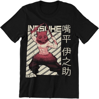 เสื้อยืดโอเวอร์ไซส์เสื้อยืด พิมพ์ลายโปสเตอร์ Demon Slayer Inosuke สําหรับผู้ชายS-3XL