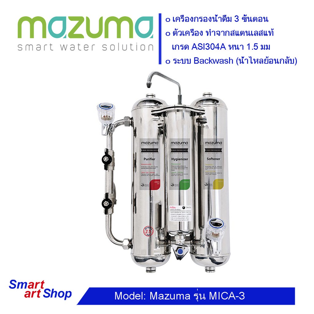 เครื่องกรองน้ำสแตนเลส รุ่น MICA-3 Mazuma เครื่องกรองน้ำ MAZUMA  MICA-3 เครื่องกรองน้ำดื่ม3 ขั้นตอน