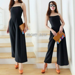 Korea spaghetti black jumpsuit with white side