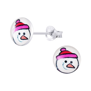 Silver thai 8mm Sterling silver snowman earrings for kids ต่างหูตุ๊กตาหิมะเงินแท้925ขนาด8มมสำหรับเด็กใส่แล้วไม่แพ้