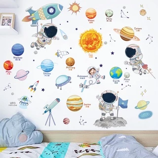 wuxiangHJ29 นักบินอวกาศอวกาศสติ๊กเกอร์ติดผนังการ์ตูนห้องเด็กเด็กทารกห้องนอนอนุบาลห้องเรียนรูปแบบธีมภาพจิตรกรรมฝาผนัง