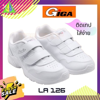 GiGa รุ่น LA 126 รองเท้าผ้าใบ ติดเทป ตีนตุ๊กแก หนังเทียม PCV กันน้ำ พื้นนุ่ม ใส่สบาย เบอร์ 36-41 สีขาว ใส่เรียน ใส่ทำงาน