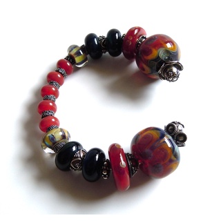 กำไลข้อมือเงินบาหลีและลูกปัดแก้ว Borosilicate Lampwork Glass Beads Bali Silver Cuff Bangle Bracelet