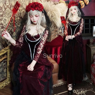 【Sunrivo】ชุดคอสเพลย์ฮัลโลวีนหญิง Dark Devil Ghost Bride Long Dress