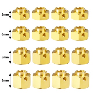อะแดปเตอร์ถ่วงน้ําหนักล้อ แกนหกเหลี่ยม ทองเหลือง ขนาด 12 มม. สําหรับรถไต่หินบังคับ 1/10 Axial SCX10 III AXI03007 AXI03004 Capra 4 ชิ้น