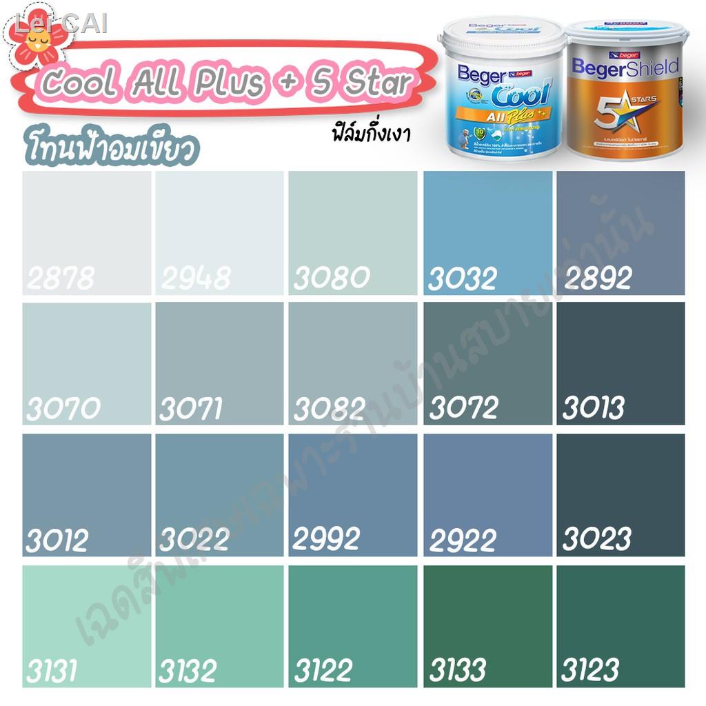 ของขวัญ✜❆◕Beger สีฟ้าอมเขียว ไฟว์สตาร์+คูลออลพลัส (ขนาด 3.5L) กึ่งเงา สีทาบ้าน เบเยอร์