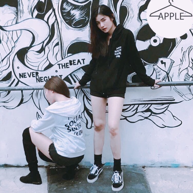 เสื้อกันหนาวแขนยาวซิปมีฮู้ด Anti social social club