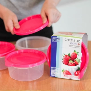 Super Lock รุ่น 6062 กล่องใส่อาหาร Chef Box ทรงกลม 600 มล. แพ็ก 4 กล่อง ปราศจากสารก่อมะเร็ง สีฟ้า , ชมพู , เขียว