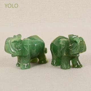 YOLO Collection Gift Figurine Desk Decor Green Aventurine Carved Elephant