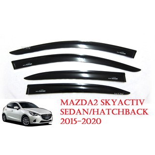 (4ชิ้น) กันสาดประตู รถยนต์ มาสด้า2 สกายแอคทีฟ 2 4 ประตู ปี 2015-2020 สีดำ MAZDA2 SKYACTIV กันสาด ของแต่งมาสด้า2 AO