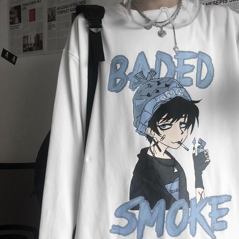 เสื้อยืดแขนยาวลายการ์ตูนอนิเมะเกาหลีสำหรับผู้ชายและผู้หญิง ราคา ถูกที่สุด ดีลบีเคเค รูปภาพหลัก