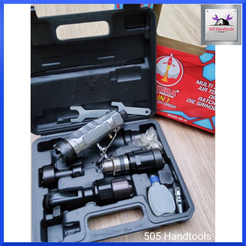 OKURAชุดเครื่องมือลมแบบหัวสลับ 3 แบบ (สว่าน , ด้ามฟรี , เจียรนัย) OKURA สินค้าพร้อมส่ง