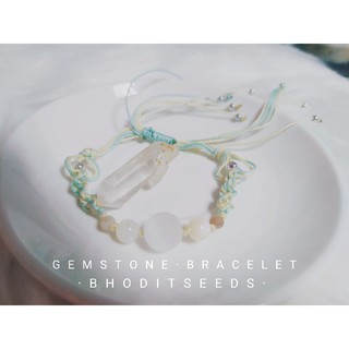 สร้อยข้อมือ หินสี อัญมณี เสริมราศี Bracelet, Mix light Gemstone 🔔Selenite, Amazonite, Yellow Agate