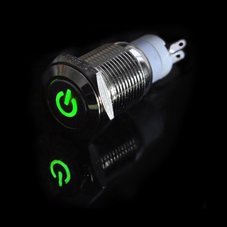 สวิชท์ ON-OFF Push Button LED 12V รู16mm(สีเขียว). SKU:000625-R1