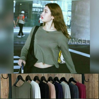••เสื้อยืด คอกลม แขนยาว ทรงครอป•• เนื้อผ้านิ่ม ใส่ดีมากกก👍👍