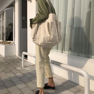 C025 พร้อมส่ง กระเป๋าผ้าแคนวาสใบใหญ่มาก จุของเยอะมากนะคะ ขนาด 19.5นิ้ว