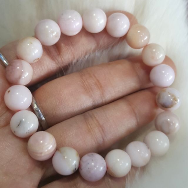 สร้อยข้อมือเปรูโอปอลสีพิ๊งซอฟพาสเทล (Natural Pink Peru Opals)
