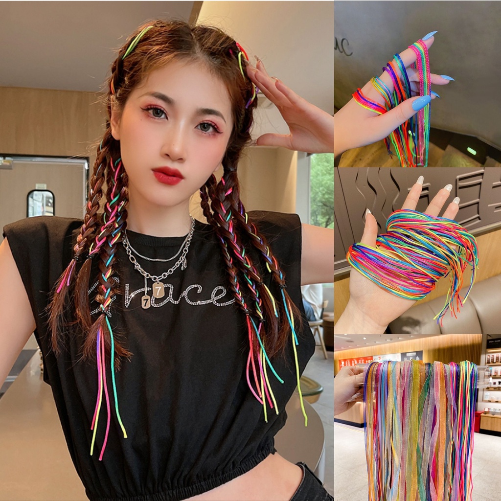 ลดล้างสต๊อก5บาทเอง เชือกถักผมหลากสี ยาว90cm เชือกถักผมเปีย 1แพ็คมีหลักสิบเส้น พร้อมส่งในไทย