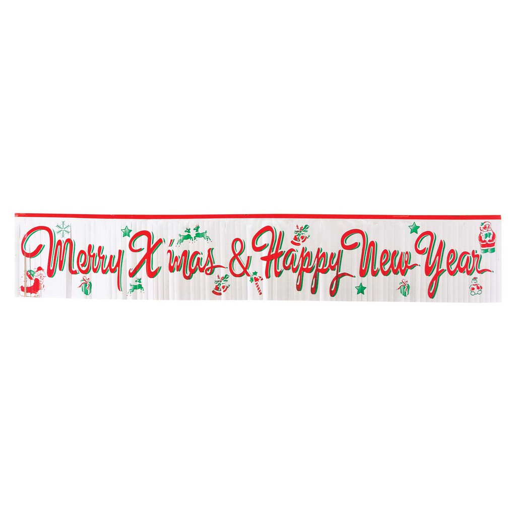 ตกแต่งเทศกาลคริสต์มาสและปีใหม่ ป้ายพริ้วป้าย Merry X'mas & Happy New Year (Matter Silver) (4924-01)