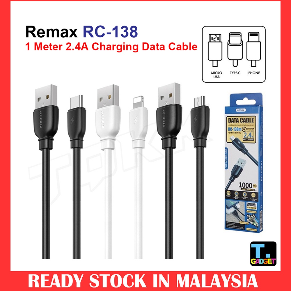 Remax Data 1M RC-138 Suji Pro 2.4 A Fast Charging สายโทรศัพท์มือถือสําหรับ Android USB Micro Type C