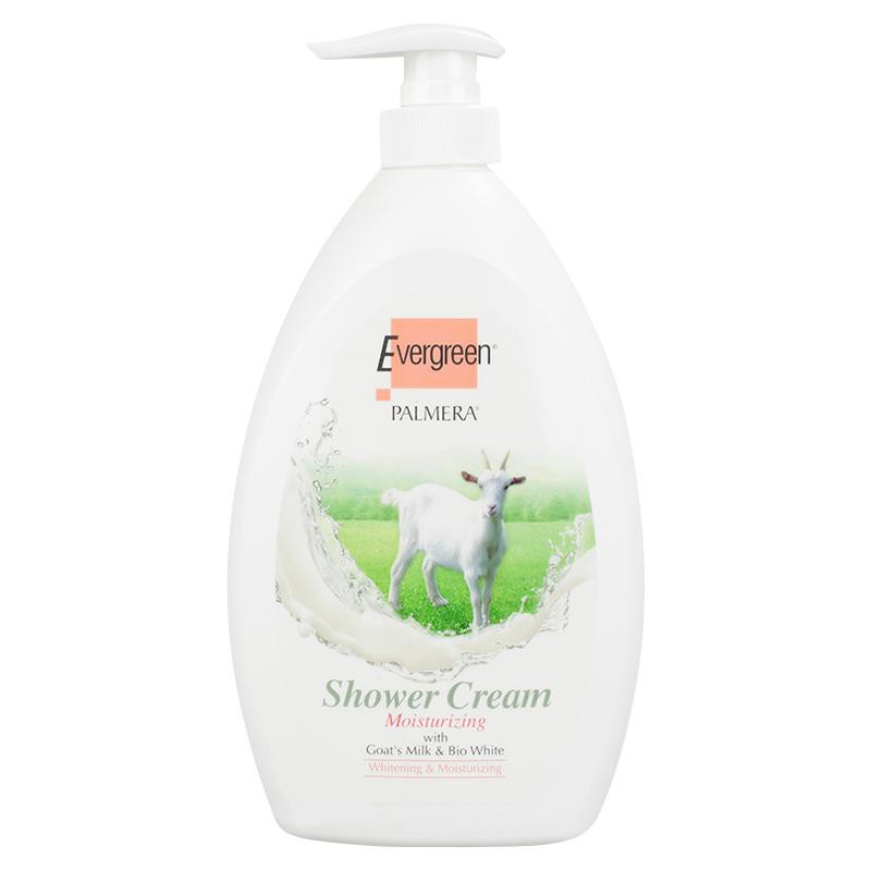 Evergreen Palmera Shower Crème Goat Milk & Bio White 1000ml เอเวอร์กรีน ครีมอาบน้ำนมแพะ