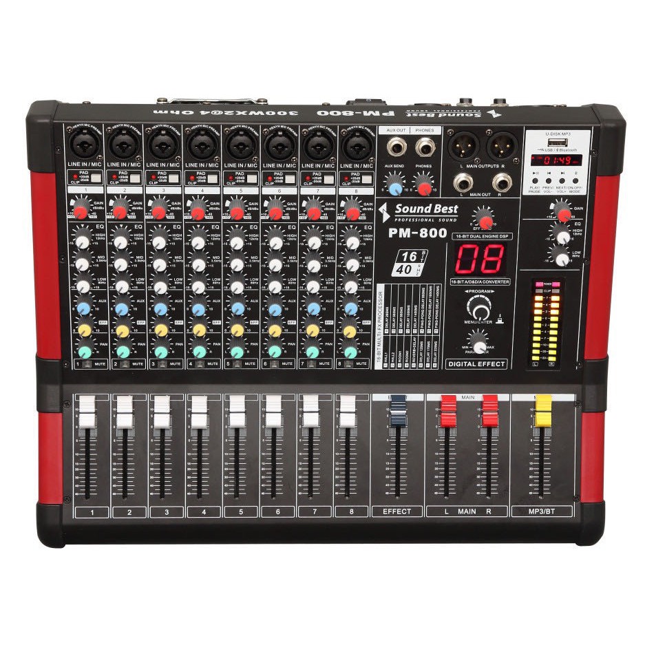 Sound Best Power Mixer 8CH รุ่น PM-800 เครื่องปรับแต่งเสียง เครื่องเสียง มิกเซอร์ (สินค้าใหม่แกะกล่อง รับประกัน 1 ปี)