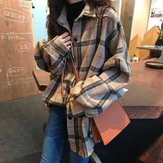 Korean Style Oversized Plaid Shirts Blouse Women Autumn Cotton Blouse Long Sleeve Plus Size Blouses