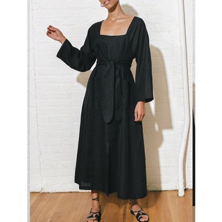 ส่งต่อ เดรส ผ้าลินิน สีดำ มินิมอล ของแท้ แบรนด์ black linen hemp dress by Mara Hoffman size M