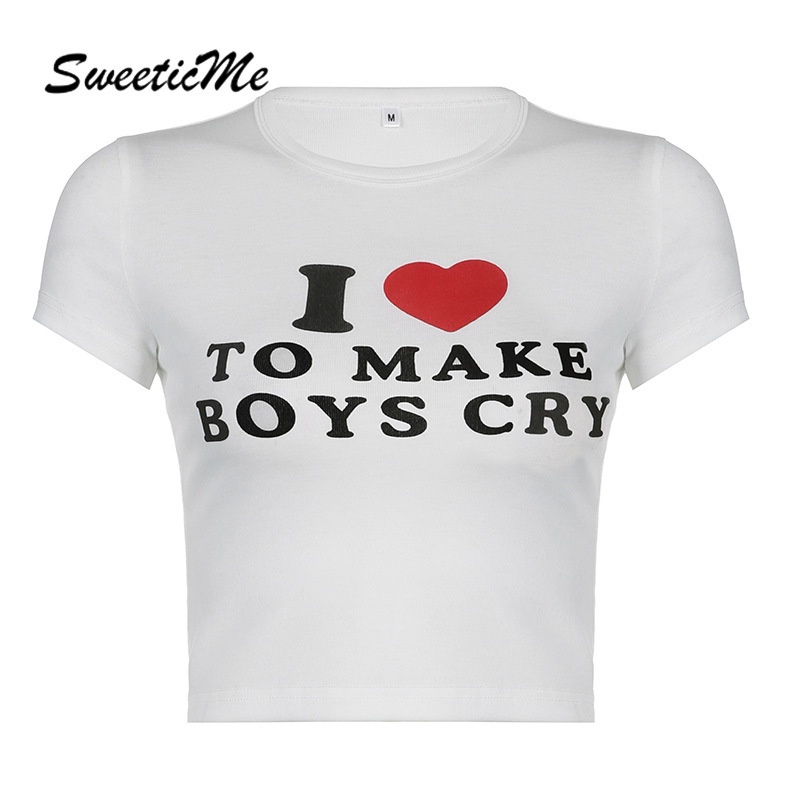 Sweeticme ใหม่ เสื้อยืดลําลอง แขนสั้น ผ้าถัก พิมพ์ลายตัวอักษร สําหรับสตรี 2022