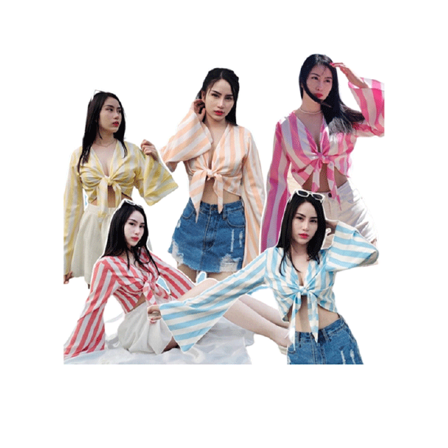 SALEต้อนรับซัมเมอร์🦋 พร้อมส่ง5สีเสื้อผูกหน้าแขนยาวสไตล์เกาหลี ครอปสายฝอ เสื้อผูกอก เซ็กซี่ น่ารัก