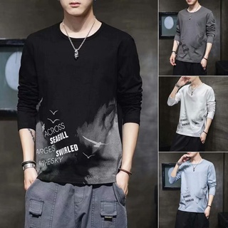 Cod M-3Xl เสื้อยืดคอกลมแขนยาวสีดําสําหรับผู้ชาย