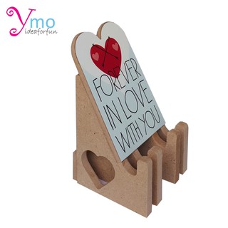 Phone Stand ที่ตั้งโทรศัพท์มือถือ แท่นวางโทรศัพท์มือถือ อุปกรณ์เสริม Mobile Phone ไม้ Ymo ลายLove ของขวัญของชำร่วย รับทำ