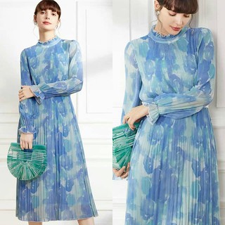 Chiffon pleated Dress เดรสยาวผ้าชีฟองอัดพลีท​ลาย