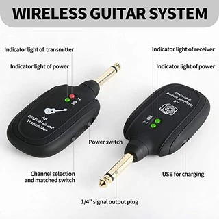 ระบบกีต้าร์ไร้สาย 2.4GHZ เครื่องส่งสัญญาณกีต้าร์ไฟฟ้าพร้อมแบตเตอรี่ลิเธียมแบบชาร์จไฟได้ในตัวสำหรับ 20Hz-20kHz สำหรับกีตา