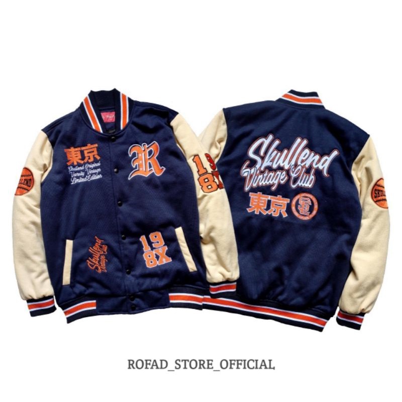 ต้นฉบับ SKULLAND FULL EMBROIDERED VARSITY JACKET ผู้ชายผู้หญิง - SUKAJAN SUNMORI VARSITY BASEBALL JA