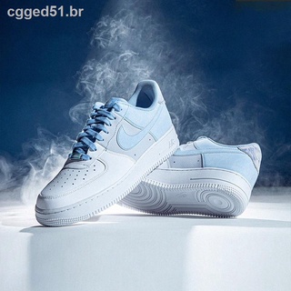 ๑แท้ Nike Air Force 1 Af1 รองเท้าลำลองสีขาวสีเทาสีน้ำเงินเย็บ