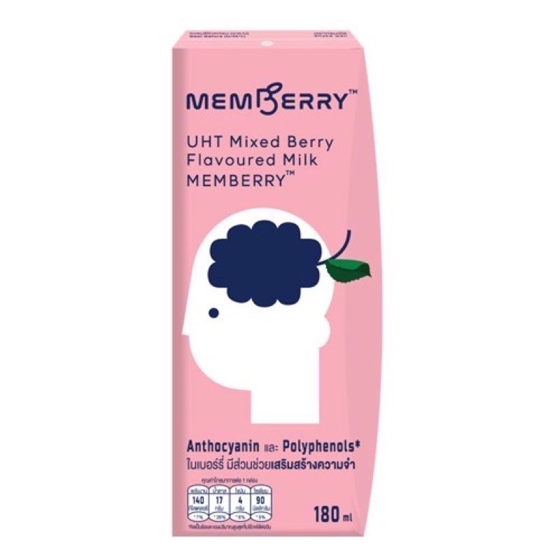 "Memberry" นมเมมเบอร์รี่ ขนาด180 ml. แพ็คละ 6 กล่อง