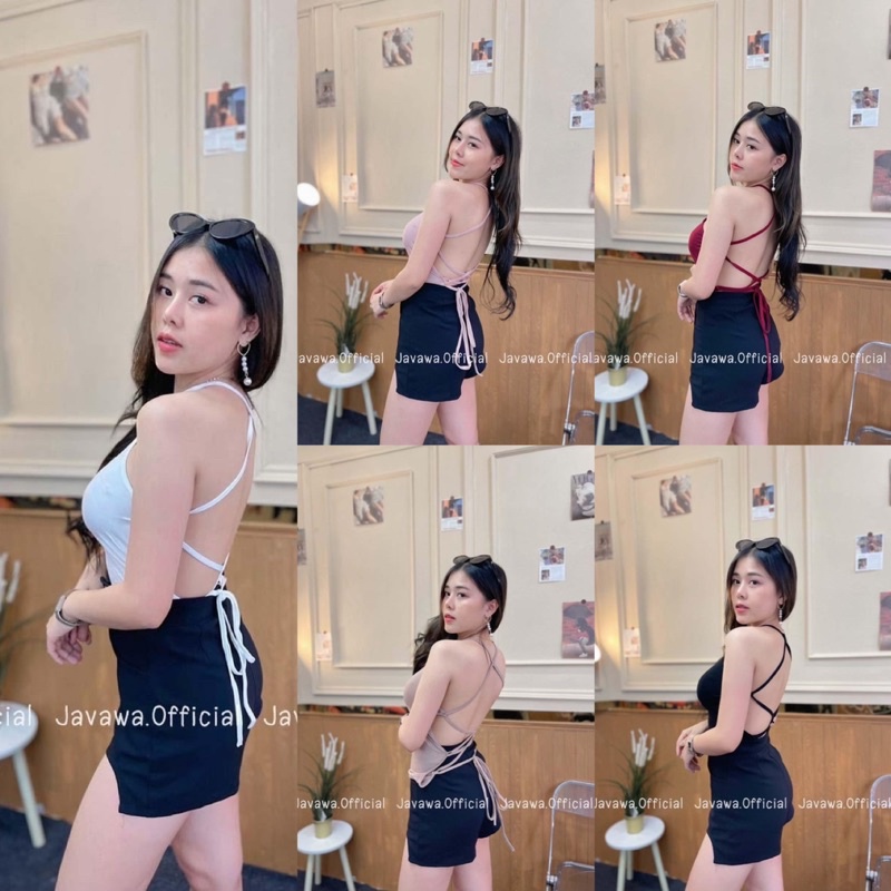 🔥Java wa shop🔥(A20)สายเดี่ยวไขว้หลัง ‼️ผูกเองได้จ้า นางแบบใส่ในค้าจริงของร้าน‼️ ผ้าเรย่อนเนื้อดีมากกก