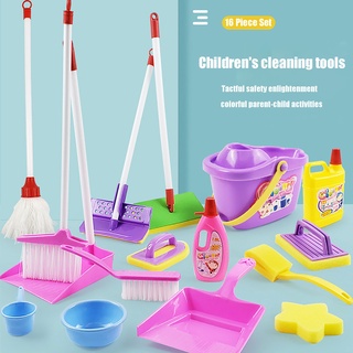 16pcs/set Childrens playhouse mini cleaning tool  Kids Role Play Housekeeping Cleaning Toy Game Pretended Play Set