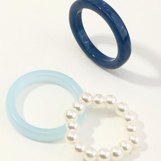 3pcs faux pearl ring แหวนเซ็ตเรซิ่นสีฟ้าสดใส