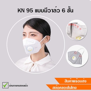 หน้ากาก KN95 หน้ากากแบบมีวาล์ว 6ชั้น ป้องกันฝุ่น PM2.5